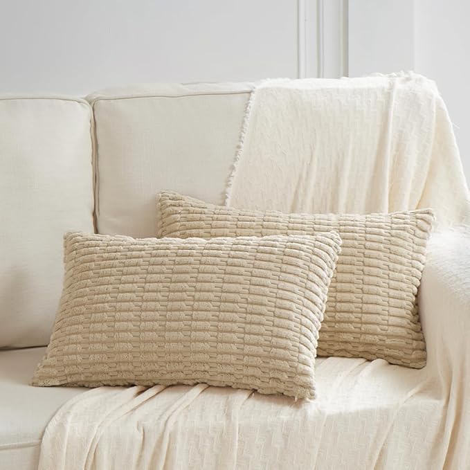 Fancy Homi 4 Packs Decorative Throw Pillow Covers for Living Room Couch Bed, Modern Farmhouse Boho Home Décor Accent Cushion Case, 20" x 12" (Pack of 4), Tan