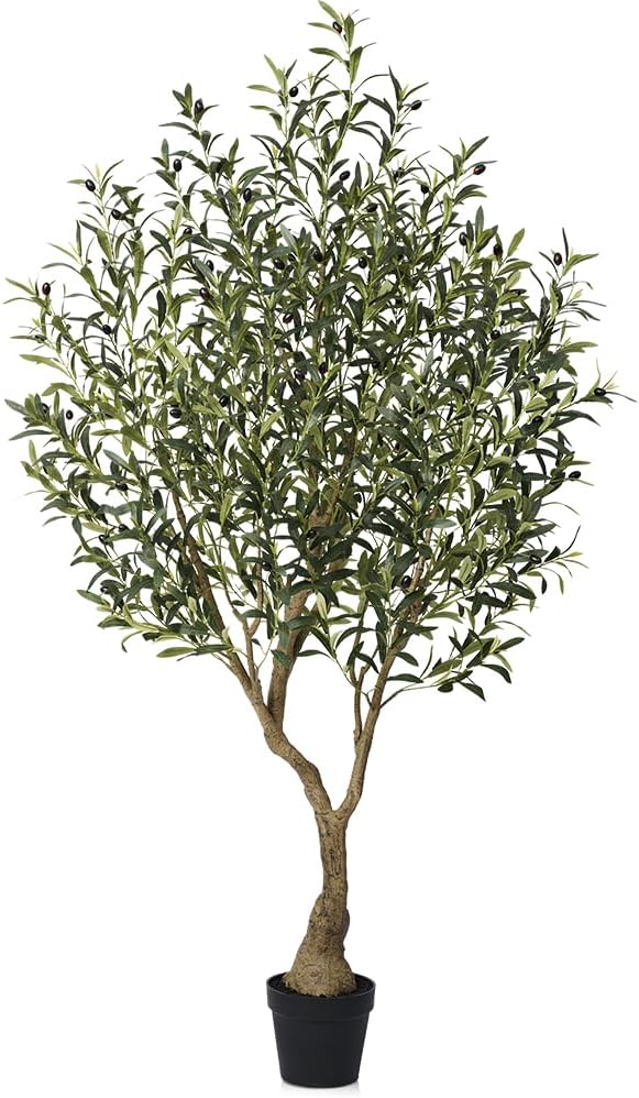 Artificial Olive Tree 6FT Fake Plants Indoor - UV Resistant Faux Olive Tree in Black Pot, Outdoor Tall Faux Silk Tree - Fake Trees for Modern Home Decor,Living Room, Office, Patio, Balcony, VN154
