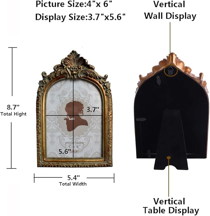 SIKOO Vintage 4x6 Picture Frame Antique OrnateTable Top and Wall Mounting Photo Frame with High Definition Glass Front for Home Decor, Photo Gallery, Art,Bronze Gold (4x6)