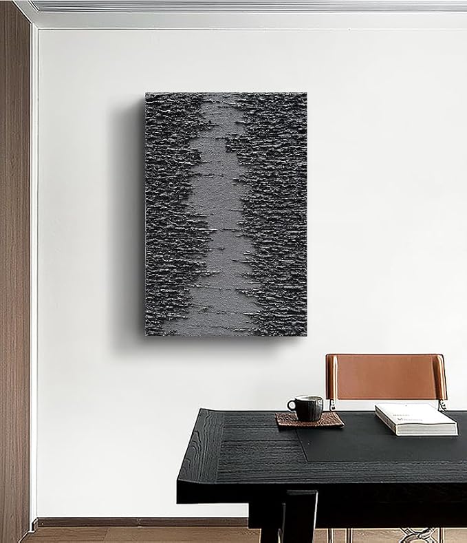 NANKAI Art Hand Painted Thick Textured Black Abstract Style Oil Painting, 36x24 inches, Three Dimensional Texture Abstract Painting, Home Wall Decoration Art