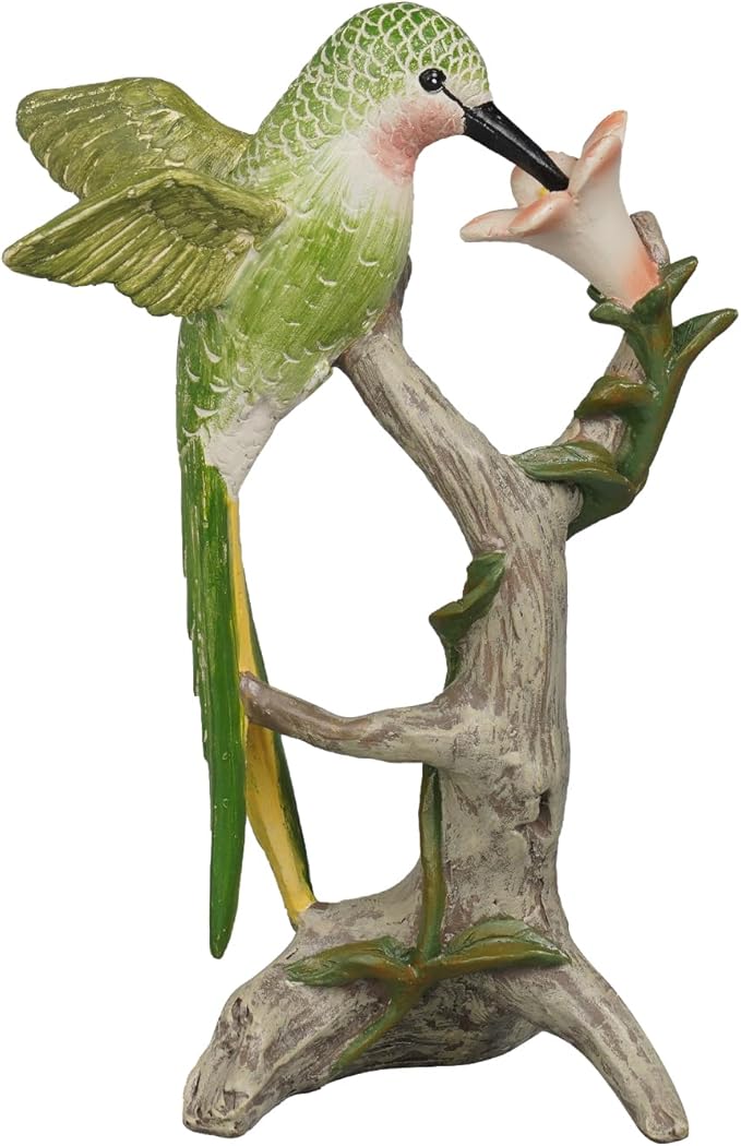 Braxio Bird Figurines Home Decor – Resin Tabletop Green Hummingbird Decor Sculpture for Shelf Bookcase Coffee Table Farmhouse Modern Decorative Accent for Living Room Office Gifts 6 x 4.5 x 9.25 Inch