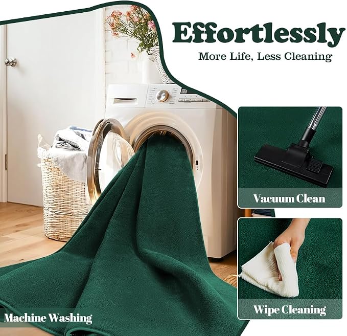 qulint 6x9 Rug for Living Room, Dark Green Thickened Memory-Foam Indoor Washable Rug for Bedroom, Minimalist Modern Carpet Non Slip Comfy Alfombras for Boys Kid Room Classroom Office Home Decor