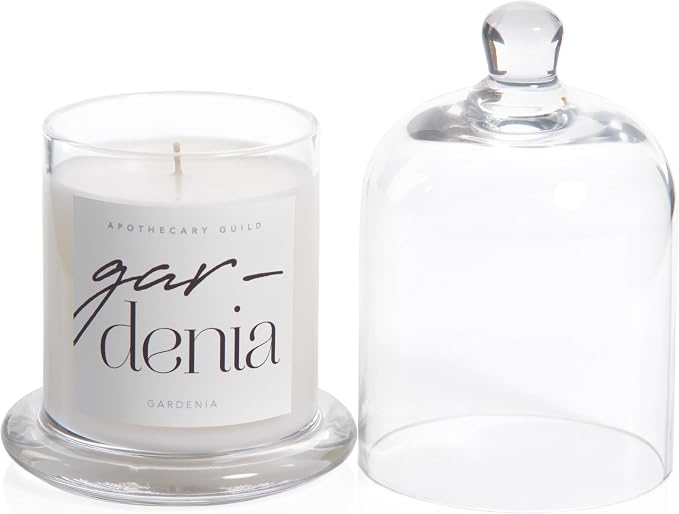Zodax Apothecary Guild Scented Jar Candle with Glass Cloche, 10.19 oz - Gardenia