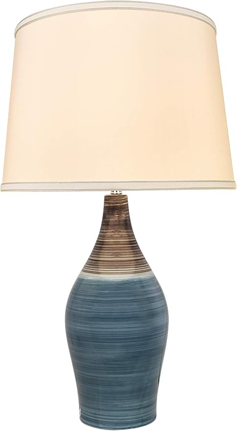 Aspen Creative 40185-11, 27-1/2" High Transitional Ceramic Table Lamp, Brown & Blue and Hardback Empire Shaped Lamp Shade in White, 15-1/2" Wide