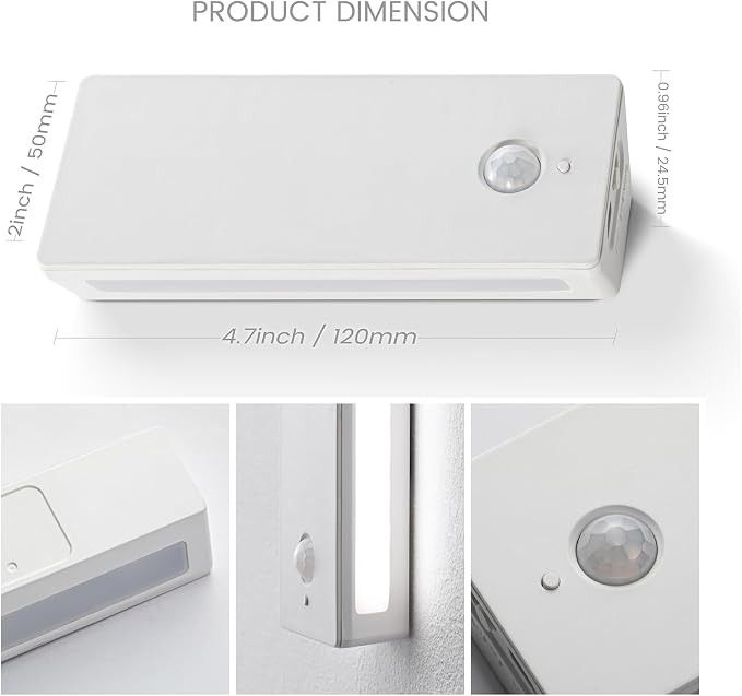 Rechargeable Battery Night Light with Motion Sensor, Cordless Battery-Powered Stick-on Magnet Toilet Lights, Soft Two-Sided Glow, 3CCT Dimmable, for Bedroom, Closet, Stairs, 3 Pack