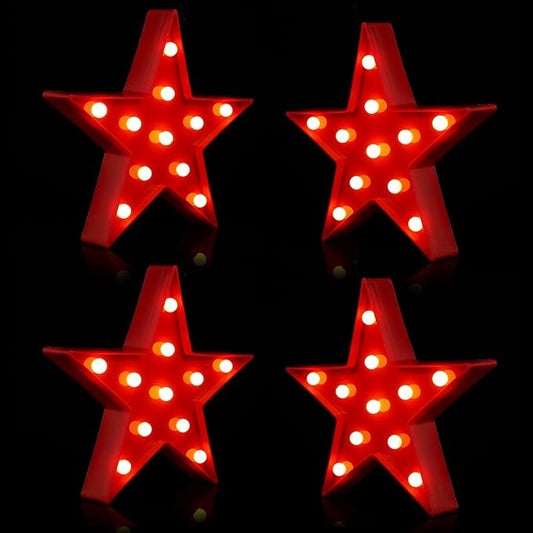 Tarpop 4 Pcs Star Plastic Night Light Battery Operated LED Marquee Star Sign Party Movie Theater Decor Room Wall Lamp for Kids Baby Child Girl Gifts, Birthday Party Christmas Home Bar(Red)