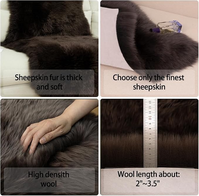 Sheepskin Rug, Fluffy Shag Area Rug, Super Soft 24” x 72“ Sheepskin Hair Rug, Pile Rug, Decorative Throw Rugs for Bedrooms, Children's Rooms, Living Rooms (Chestnut Brown, 24" x 72")