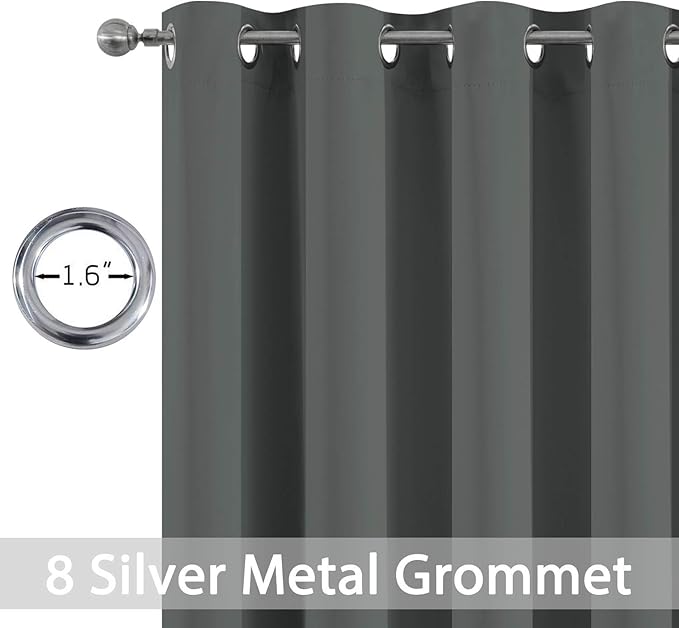 Yakamok Room Darkening Dark Gray Blackout Curtains Thermal Insulated Grommet Curtain Panels for Bedroom, 52W x 54L,Dark Grey, 2 Panels