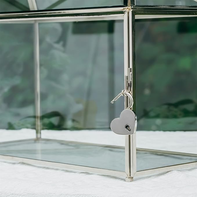 NCYP 12.6" x 5.9" x 9" Wedding Glass Cards Box with Slot and Lock, Thanks Card Holder for Keepsake, Envelops, Reception, Decorative, Silver (Glass Box Only) Slot Length 7.3 Inches