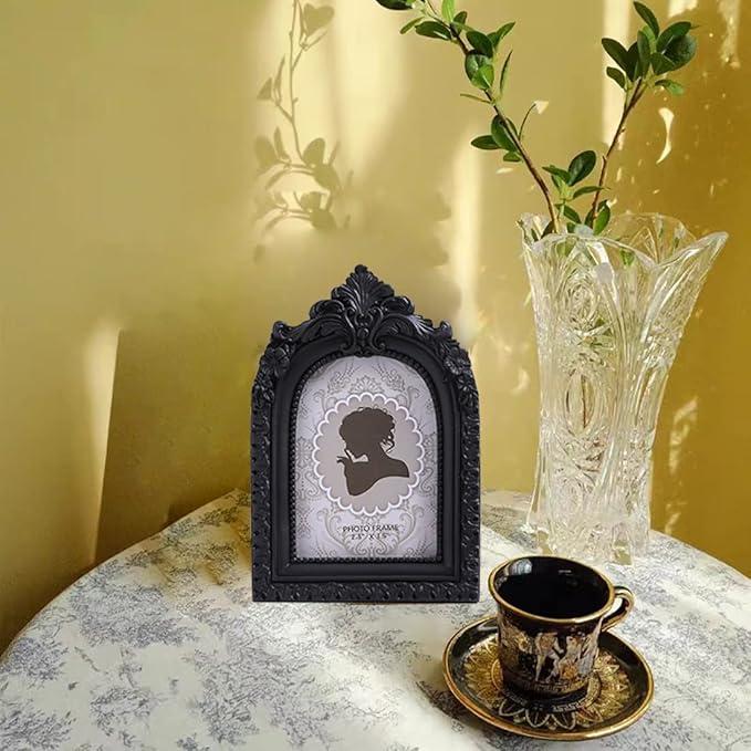 SIKOO Vintage Mini Picture Frame 2.5 × 3.5 Ornate Black Small Picture Frame Tabletop Wall Mount Small Victorian Gothic Decor