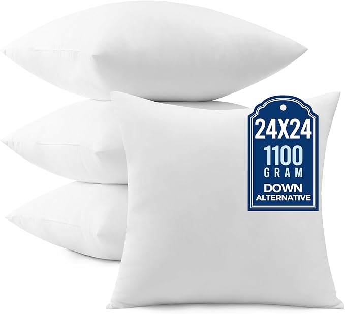 puredown® 24x24 Pillow Inserts, Pack of 4, Fluffy Soft Throw Pillow Inserts Filled with Plump Stuffer, Square Decorative Pillows for Couch, Sofa, Bed and Home Decor