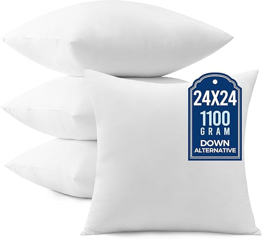 puredown® 24x24 Pillow Inserts, Pack of 4, Fluffy Soft Throw Pillow Inserts Filled with Plump Stuffer, Square Decorative Pillows for Couch, Sofa, Bed and Home Decor