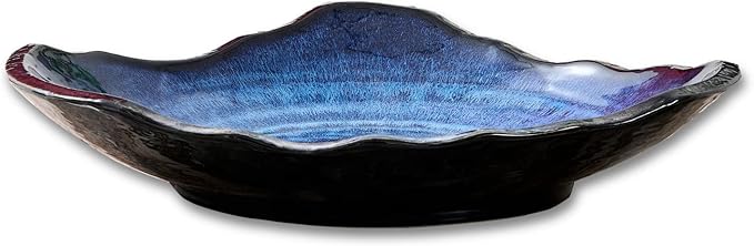 Large Ceramic Decorative Bowl, Blue Reactive Glaze, 12" Dish | Centerpiece Bowl, Modern Coffee Table Decor Dish, Entryway Catchall Key Bowl