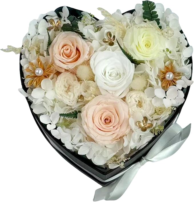 Preserved Roses Heart Shape Box Valentines Day Gifts for Her Mothers Day Forever Flowers (Multicolor-Pink, One Size)