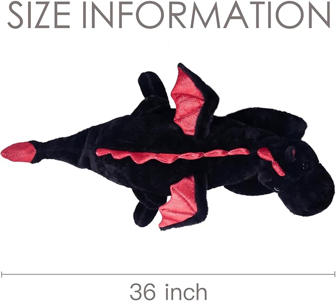 ARELUX Large 36in Cute Dragon Stuffed Animals Plush Toy Soft Black Pterosaur Plushie Giant Fuzzy Dinosaur Pillow Plushies with Wings Cuddly Gifts for Friends Family