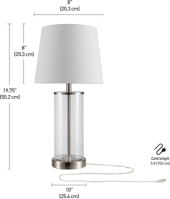 Globe Electric 67155 Maya 21" Fillable Table Lamp, Clear Glass and Steel Base, White Fabric Shade