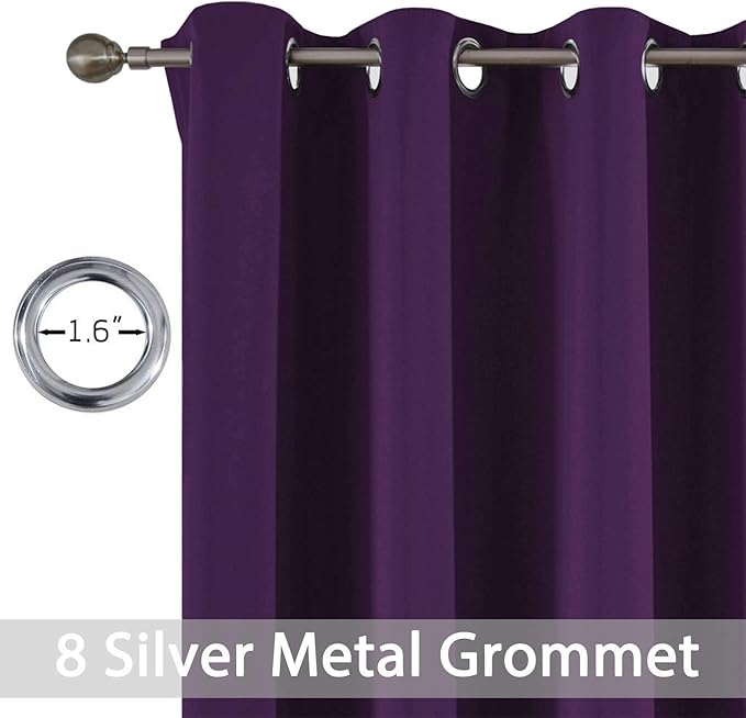 Yakamok Purple Blackout Curtains for Bedroom, Grommet Thermal Insulated Room Darkening Blackout Drapes for Living Room, 2 Panels,52W x 72L Inch