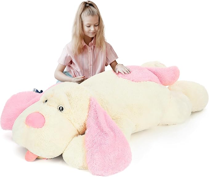 MorisMos Giant Dog Stuffed Animals, 51inch Large Stuffed Dog Plush Soft Big Pillow Gifts for Kids,Girls, Boys, Pink