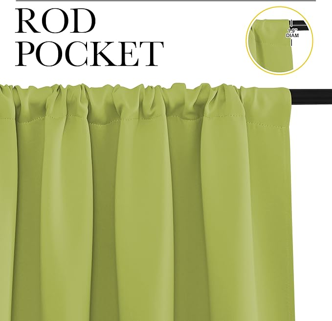 NICETOWN 2 Panels Blackout Curtains, Rod Pocket Window Curtains Room Darkning Drapes for Bedroom/Living Room, Thermal Insulated Solid Draperies for Home Office/Study, 62 by 72-Inch, Fresh Green