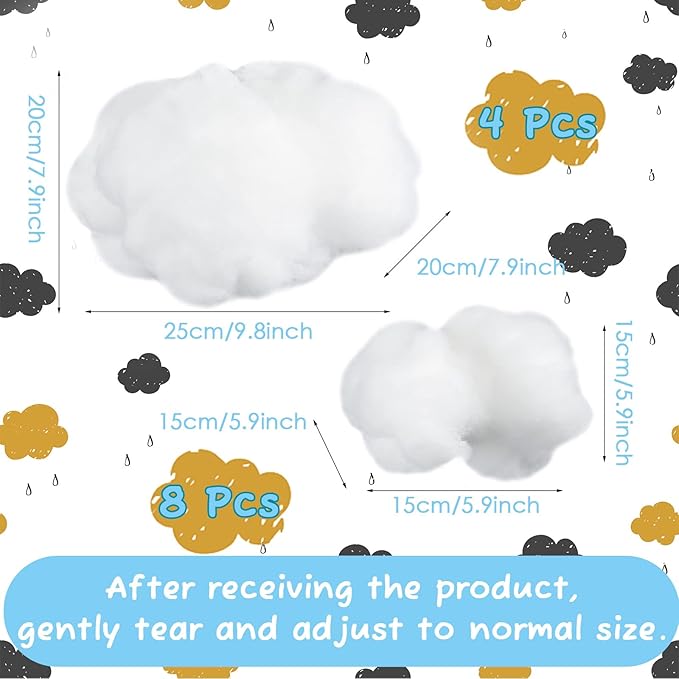 Jetec 12 Pieces Artificial Cloud Props Imitation 3D Cloud Shape Hanging Decorations Room DIY Decorative Hanging Ornament for Wedding Party Stage Show Decor (Small and Medium Size)