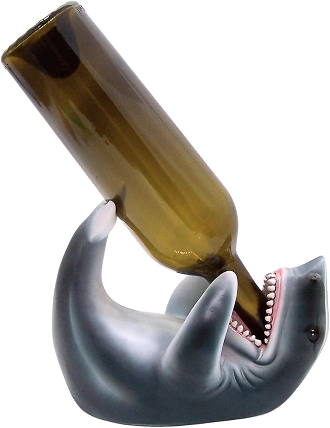 Wowser Shark Wine Bottle Holder, Nautical Home Bar Decor, Wine Accessories, Kitchen Wine Organizer