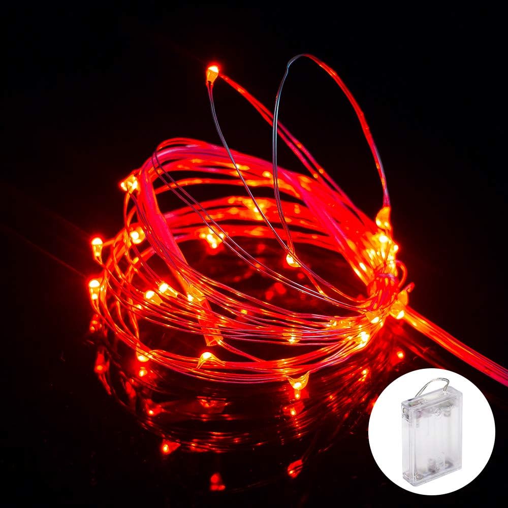 XINKAITE String Lights, 10FT/3M Red LED, Waterproof, Indoor/Outdoor, Battery Operated, 30 Super Bright Bulbs, Perfect for Holidays & Parties