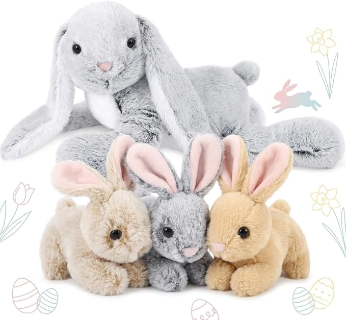 MaoGoLan 4Pcs Easter Bunny Stuffed Animals with 3 Babies Inside, 24" Soft and Cuddly Giant Rabbit Plush, Easter Stuffed Bunny Gift for Kids,Boys,Girls