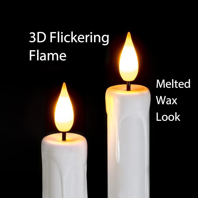Homemory 48 Pcs Plastic Flameless Taper Candles with Remote Timer Dimmer, Taper Candles Battery Operated with Flickering Light, White Led Candlesticks for Wedding Party Holiday Decoration 9.6 Inches