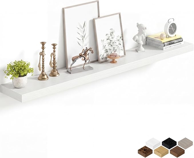 Fun Memories 55Inch Long Floating Shelves, 8 Inch Deep Shelves for Bedroom|Living Room, Wall Mounted Wood Hanging Shelf with Invisible Brackets for Fireplace Mantel Home Storage Decor, White - 1 Pack