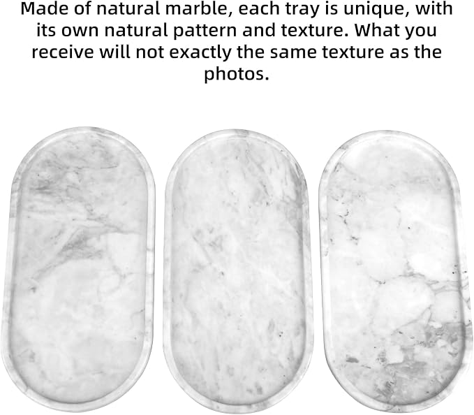 Oval Marble Bathroom Vanity Tray, Natural Luxury Marble Home Kitchen Bathroom Table Tray, Stone Decorative Countertop Tray for Coffee Perfume Jewelry (Light Grey, 12" x 6" x 0.8")