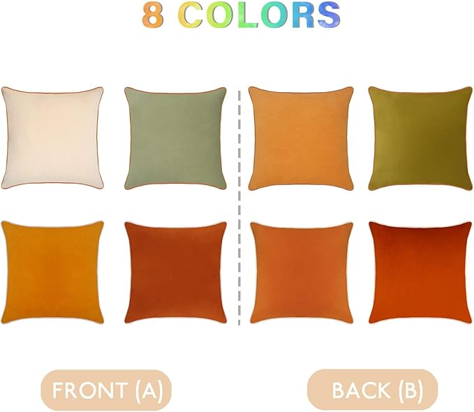 Btyrle 8-Colors Velvet Throw Pillow Covers 16x16 Inch Set of 4 Decorative Velour Pillowcases Modern Double-Colored Cushion Covers for Sofa Couch,Green/Yellow