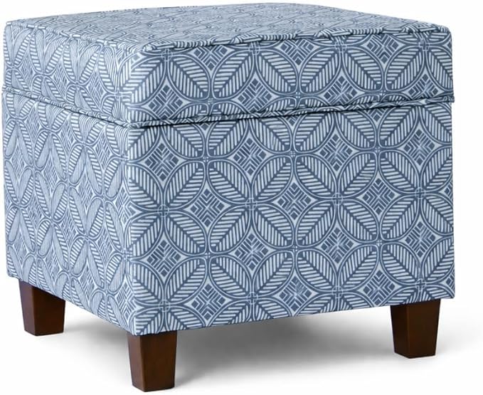 HomePop Home Decor | K7342-A874 | Classic Square Storage Ottoman with Lift Off Lid | Ottoman with Storage for Living Room & Bedroom, Blue Indigo Print, Large