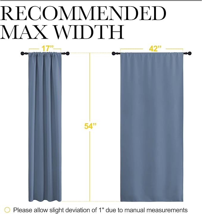 NICETOWN Kitchen Curtains, Short Blackout Curtains & Drapes, Small Window Rod Pocket Draperies for Bedroom (Stone Blue, 42 inches Wide x 54 inches Long, Set of 2)