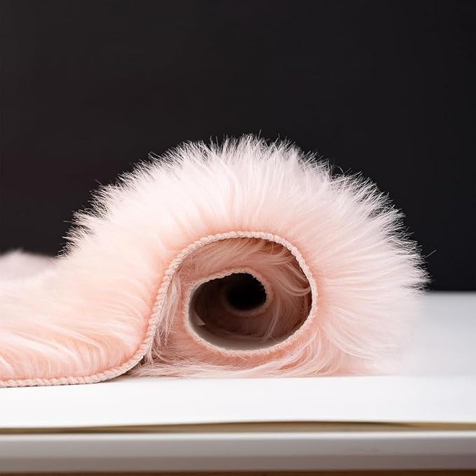 Faux Fur Rug Fluffy Sheepskin Area Rug,Ultra Soft Shaggy Plush Rug Bedroom Living Room Sofa Floor Kids Room Bedside（2 x 4 ft Rectangle Pink）