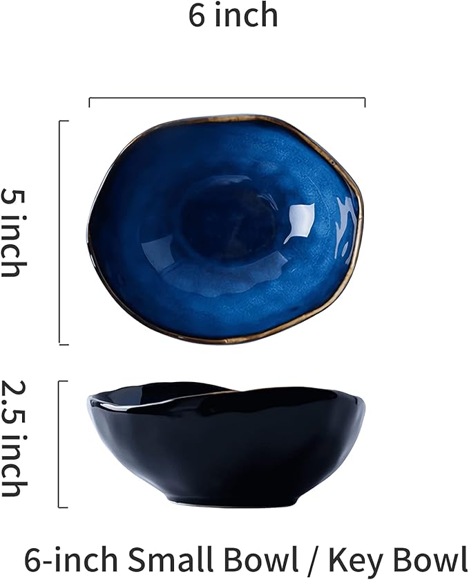 6 Inch Ceramic Decorative Bowl, Blue Reactive Glaze Key Tray | Handcrafted artisan entryway organizer. Elegant stoneware Decor.
