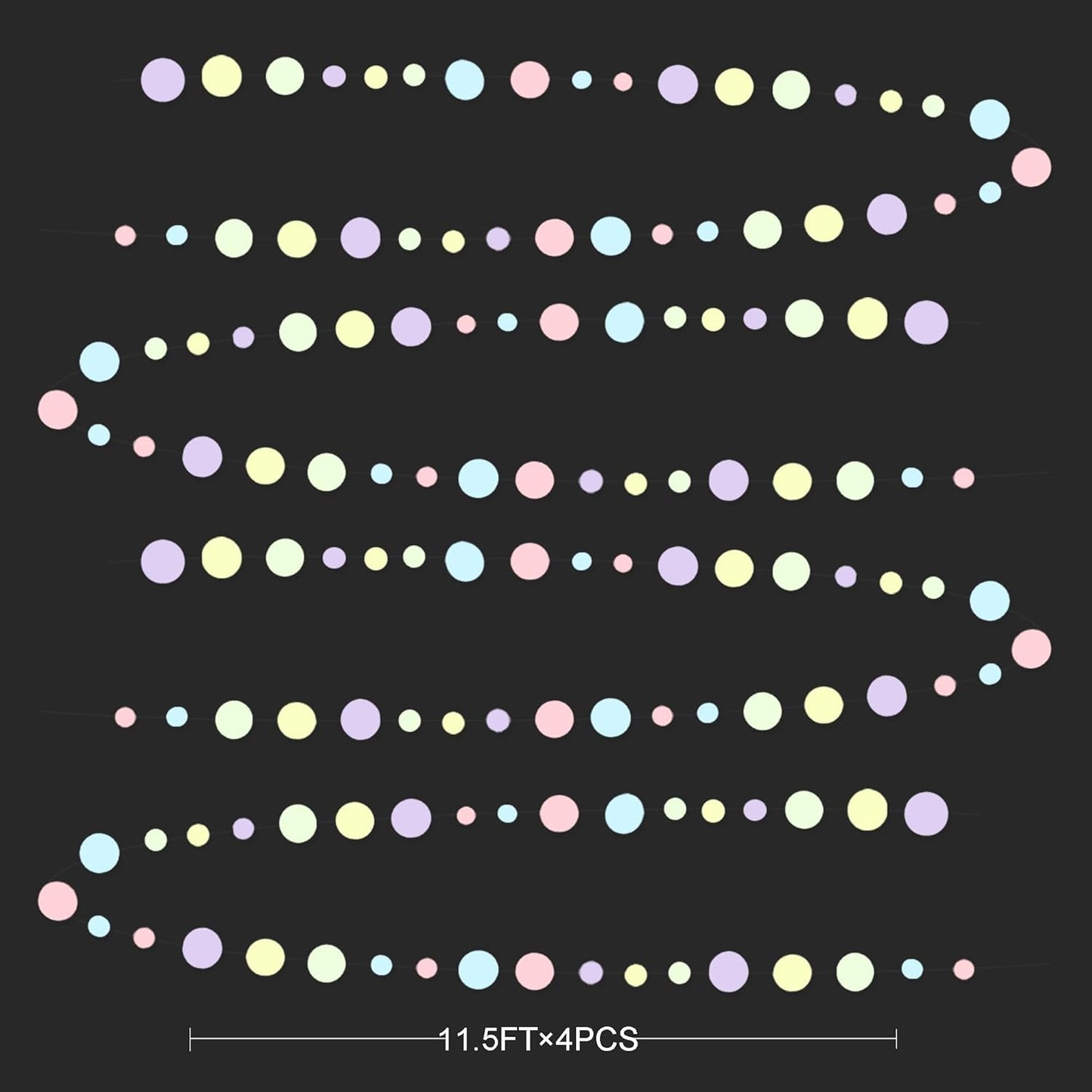 Pastel Party Decorations Blue Purple Pink Yellow Green Circle Dots Garland Hanging Paper Polka Dot Streamer for Birthday Baby Shower Wedding Bridal Shower Macaron Spring Easter Party Supplies