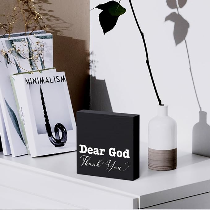 Inspirational Christian Decor Bible Verse Desk Decor Wood Sign Farmhouse Black Wooden Box Sign for Living Room Bedroom Kitchen Table Shelf Counter Cafe Home Office Store Pub Bar Religious Gifts