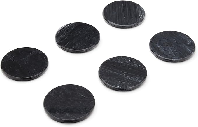Fox Run Natural Polished Marble Coasters, Set of 6 Black Coasters