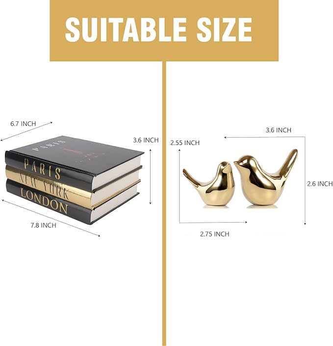 Decorative Books for Home Decor with Small Birds Statues Gold Home Decoration, Modern Style Coffee Table Book Decor, Stacked Books for Bedroom, Living Room, Office Desktop, Cabinets Shelf Decor
