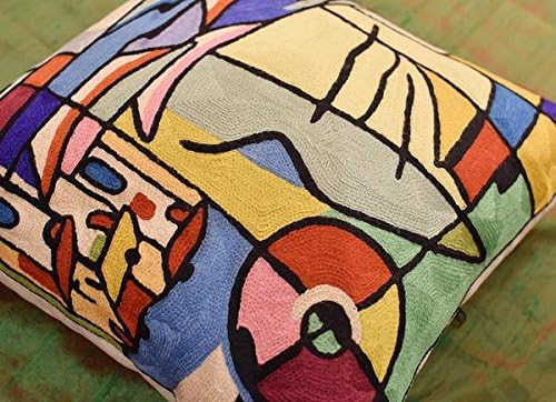 Modern Pillow Cover by Alfred Gockel | Nautical Pillow | Mid Century Modern Throw Pillows | Abstract Pillow for Couch | Contemporary Chair Cushion | Hand Embroidered Wool | Size -18x18