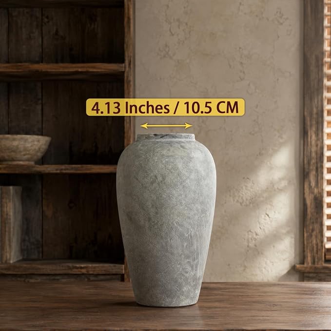 12 Inch Ceramic Rustic Farmhouse Vase, White Grey Handmade Pottery Vase for Living Room & Home Decor, Rustic Flower Vases for Table Centerpieces & Shelf Decoration, Wedding Gifts