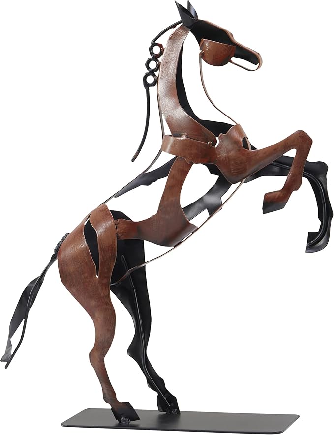 SunBlogs Art Metal Horse Statue Décor, Handmade & Hand-Painted Modern Western Horse Decoration, Rustic Iron Sculpture Gifts for Home Office for Horse Lovers (Brown)