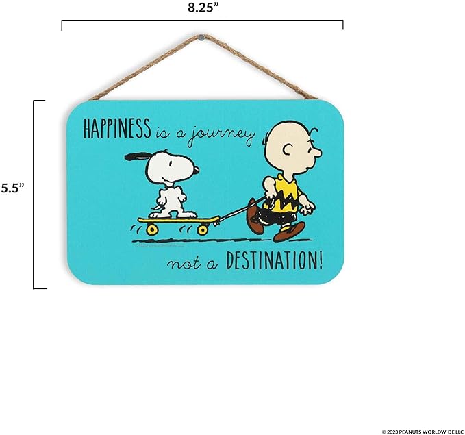 Peanuts Charlie Brown and Snoopy Happiness is a Journey Hanging Wood Wall Decor - Cute Snoopy Sign for Home, Office or Classroom