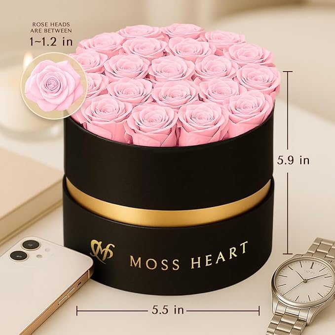 20 Mini Preserved Roses, Round Luxury Gift Box, Real Forever Roses Last 1+ Year, Premium Romantic Gift for Women, Wife, Girlfriend, Mother’s Day, Birthday, Anniversary, Valentine’s Day