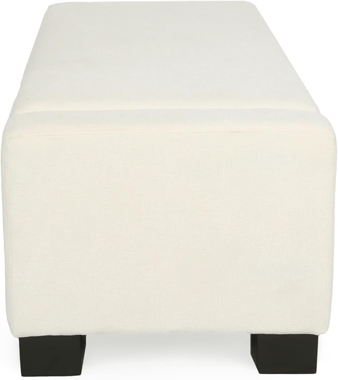 Christopher Knight Home Storage Ottoman, Upholstered Storage Bench, Foot Rest Stool Chair, End Side Table, Modern Fabric Seating Ottoman, Toy Box Organizer for Bedroom, Living Room, Entryway, White