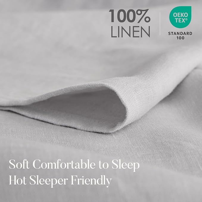 DAPU 100% Linen Pillowcases 20x40 Inches Pillow Cases (Pack of 2) with Envelope Closure, Stone Washed Breathable and Cooling (Fog Gray, King)