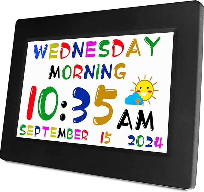 MASSII Digital Teaching Clock Talking Time, 24 Alarms Custom Reminders, Checklist to-Do List, Auto DST & Calendar Display, Sleep Trainer, Easy to Use for Kids Birthday Gift- Black with Remote