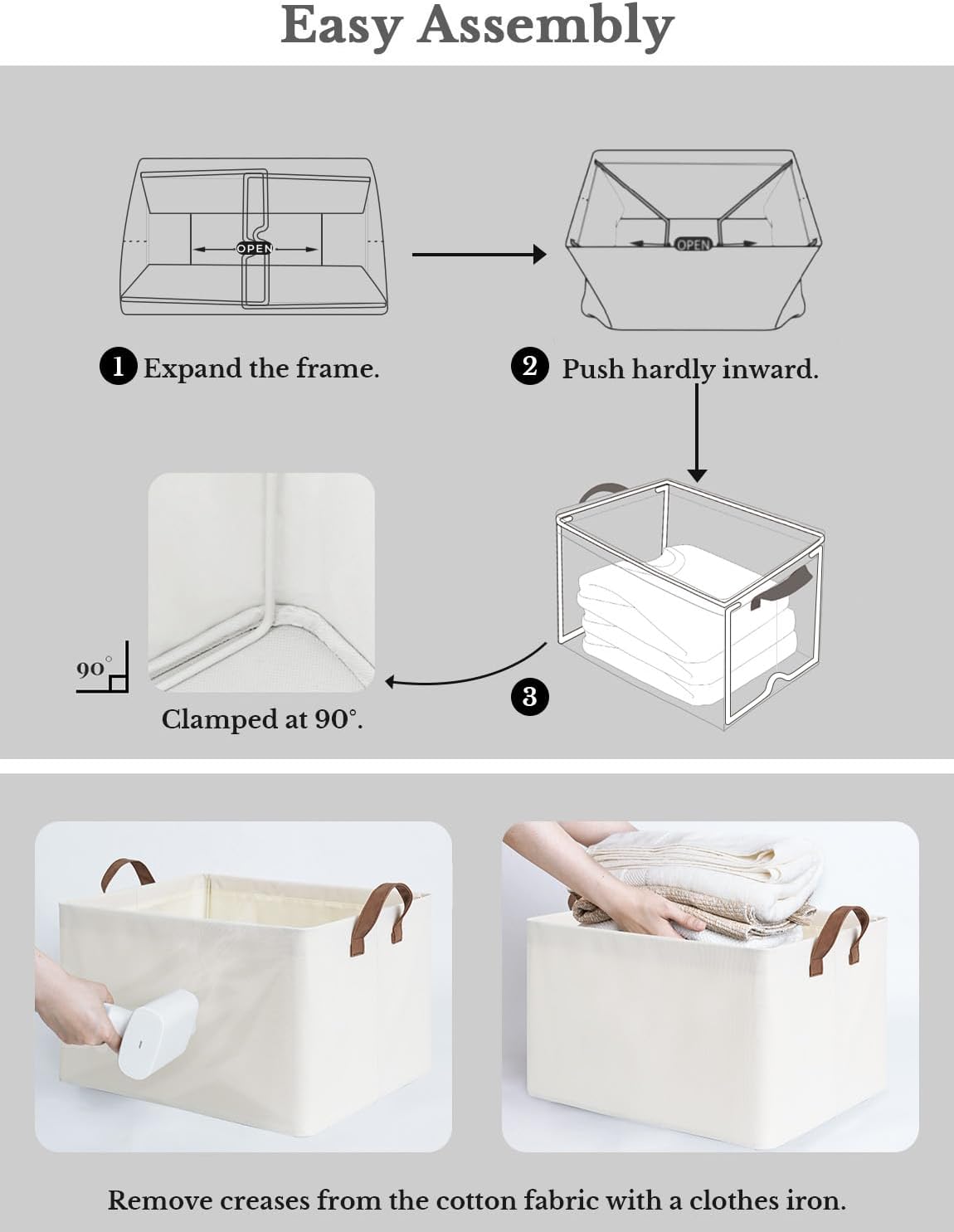 StorageWorks Storage Bins, Fabric Storage Bins for Shelves, Storage Baskets with Metal Frame, Closet Baskets and Bins with Handles, Beige, 2-Pack