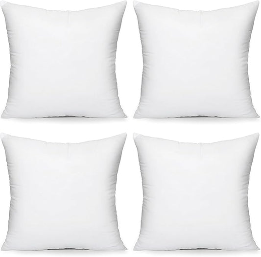 Acanva 18x18 Throw Pillow Inserts Set of 2, Premium Polyester Fiber Fill Square Sham Stuffer Cushion for Sofa, Bed, Couch and Chair, Machine Washable, White