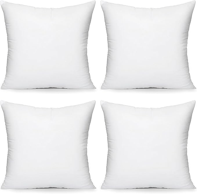 Acanva 18x18 Throw Pillow Inserts Set of 4, Premium Polyester Fiber Fill Square Sham Stuffer Cushion for Sofa, Bed, Couch and Chair, Machine Washable, White